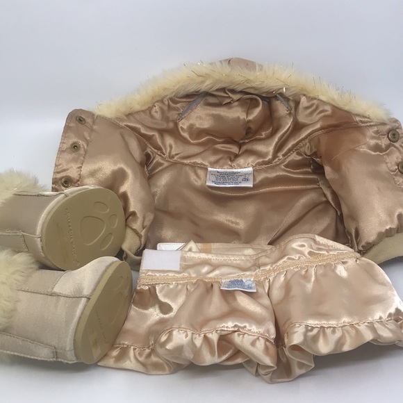 Build A Bear 3 Piece Outfit Tan Metallic Hoodie Snap On With Skirt And Boots - Picture 5 of 11